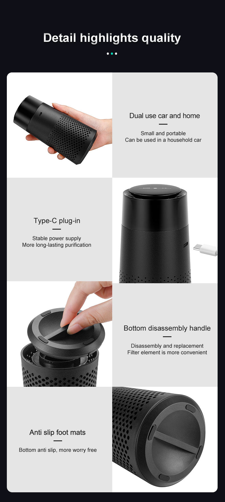 Malbero PD6 Portable Air Purifier with LED Light