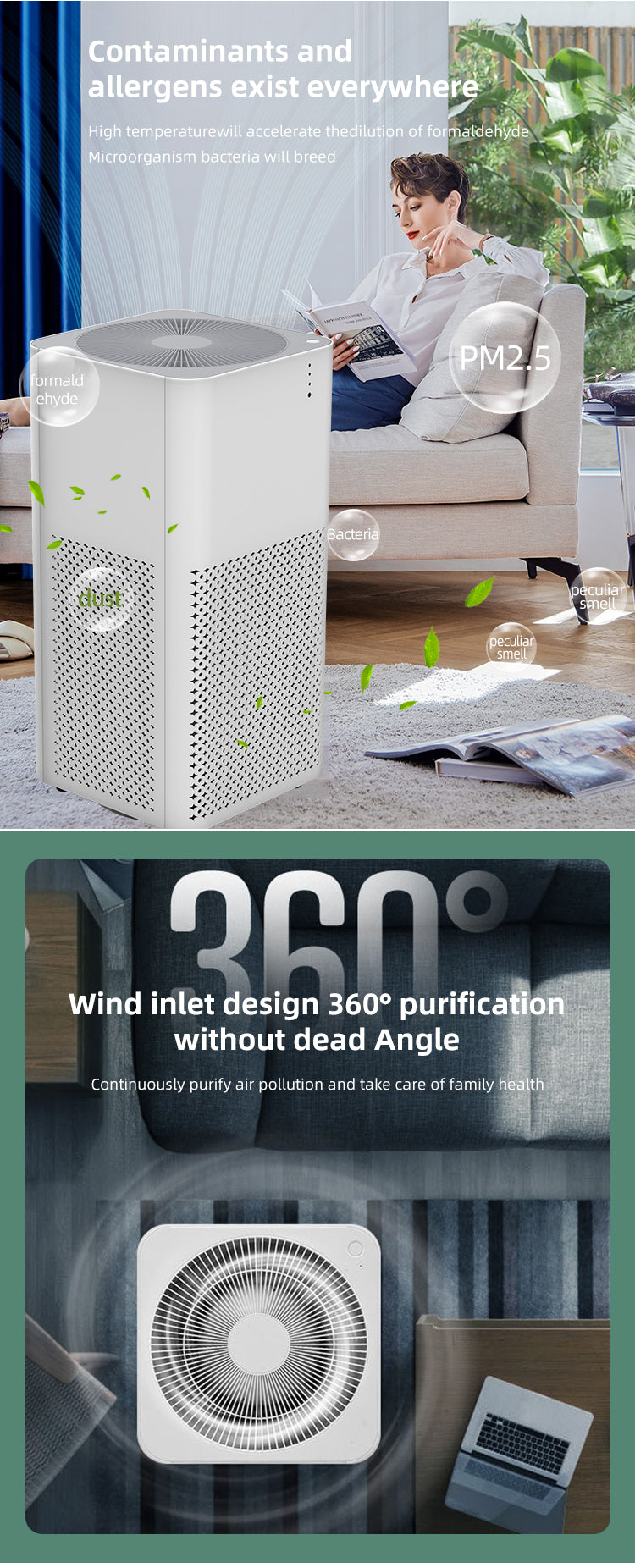 Malbero PS2 Smart Air Purifier – HEPA Filter, 480m³/h CADR, WiFi Control & Filter Reminder for Home & Car
