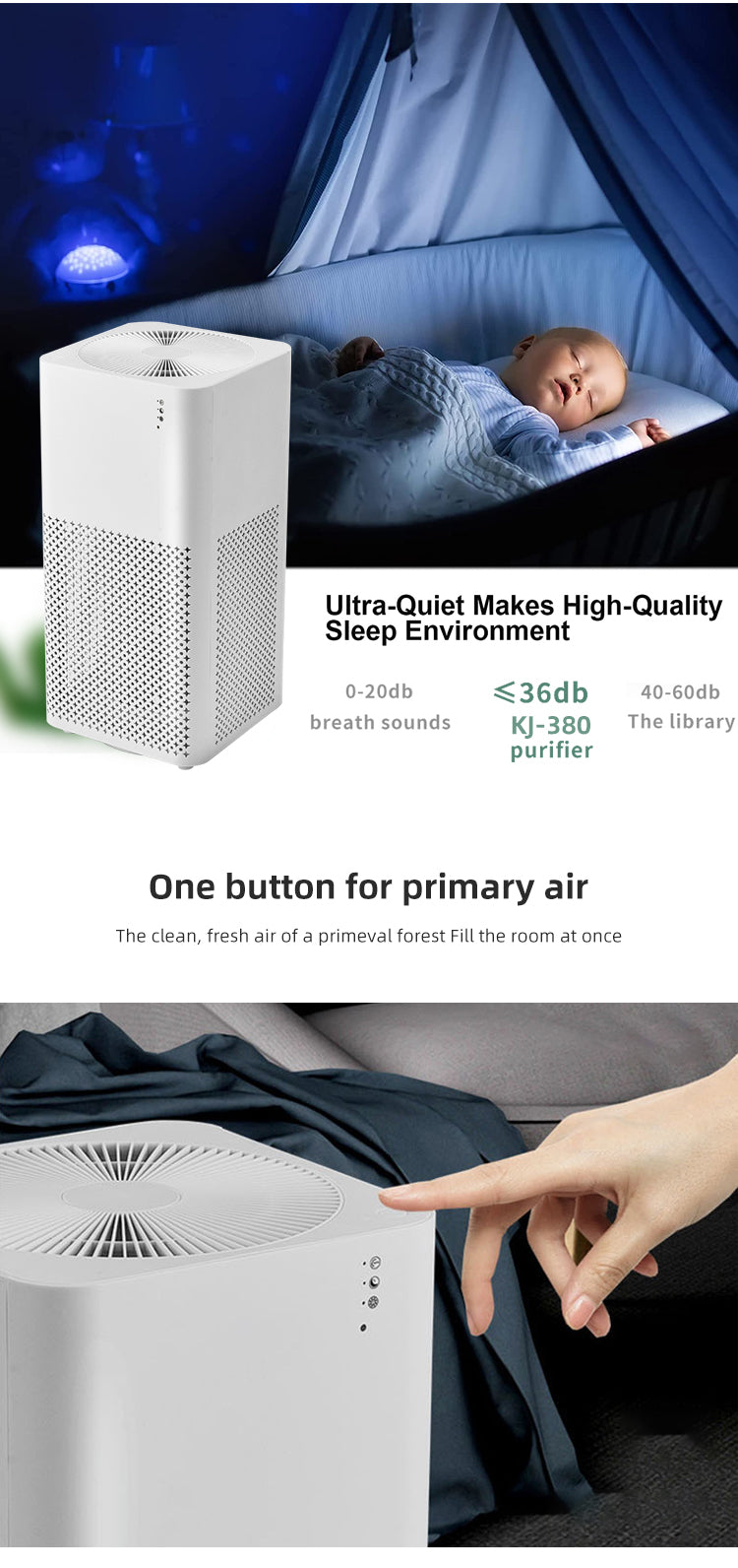 Malbero PS2 Smart Air Purifier – HEPA Filter, 480m³/h CADR, WiFi Control & Filter Reminder for Home & Car